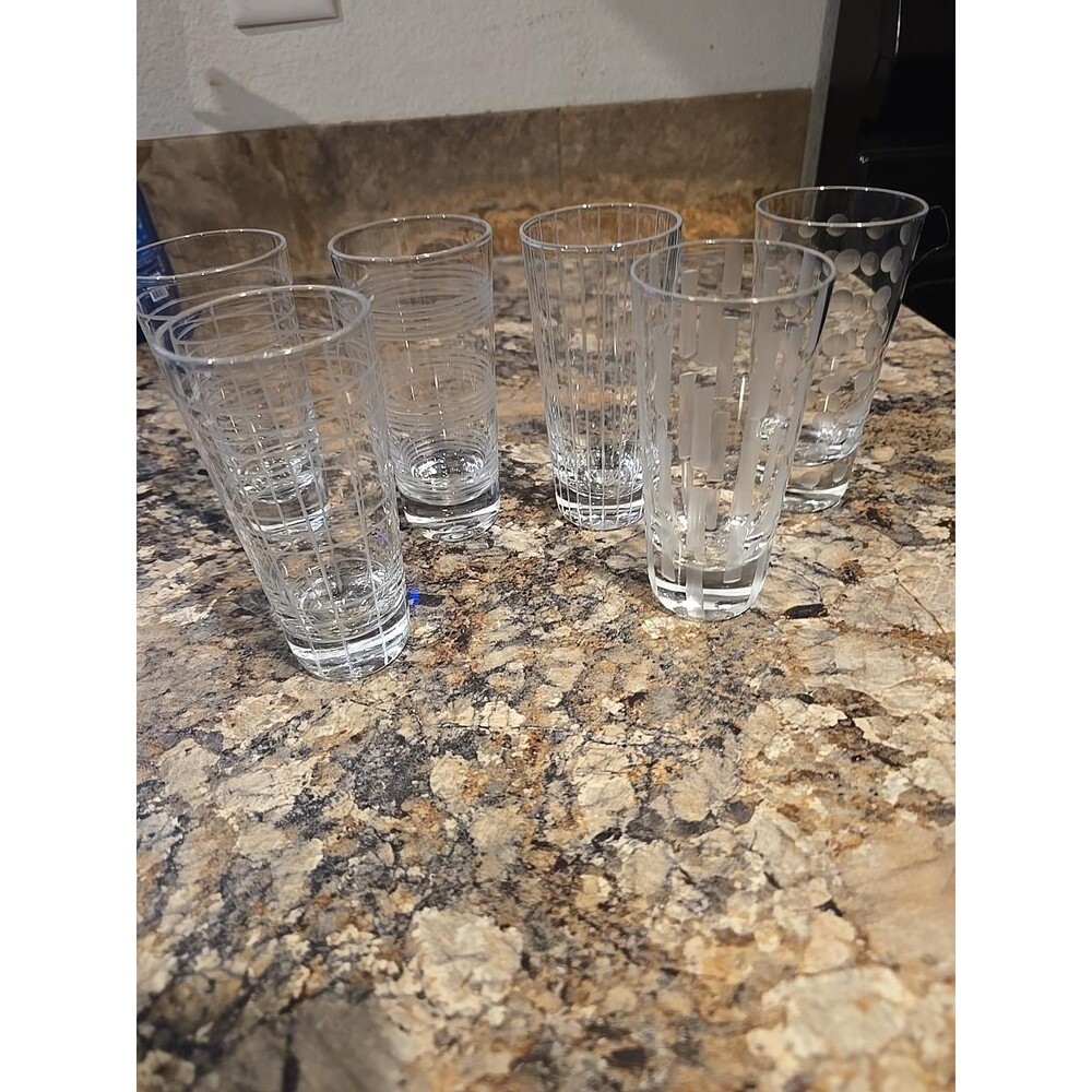 Vintage Etched Highball Glasses – Mixed Set of 8